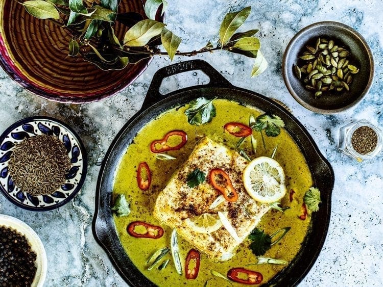 Coconut Curried Halibut with spices