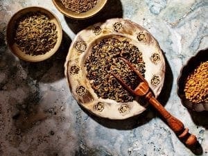 Bengali Panch Phoron spice on a plate