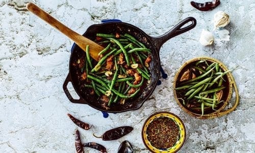 Spicy Tomato Green Bean Curry with spices